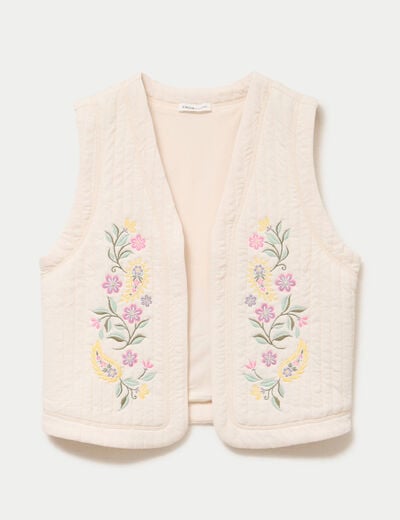 Gilet droit sans manches col rond ecru femme