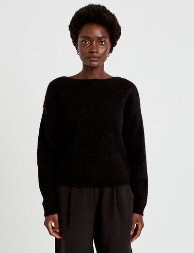 Pull col rond manches longues noir femme