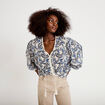 Blouse ample col v manches longues blanc femme