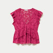 Blouse manches courtes aspect dentelle prune femme