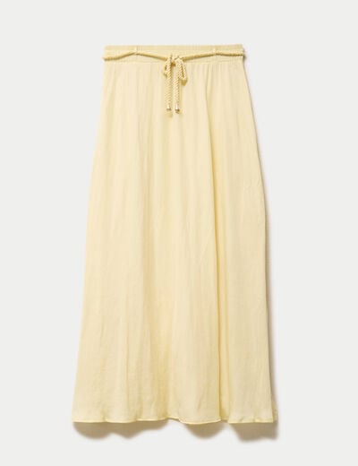 Jupe longue &eacute;vas&eacute;e satin jaune clair femme
