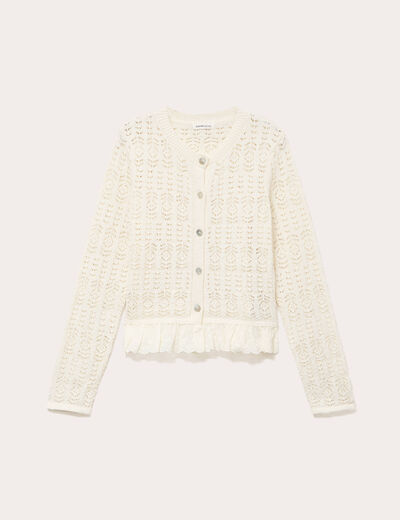 Gilet manches longues col rond dentelle ecru femme