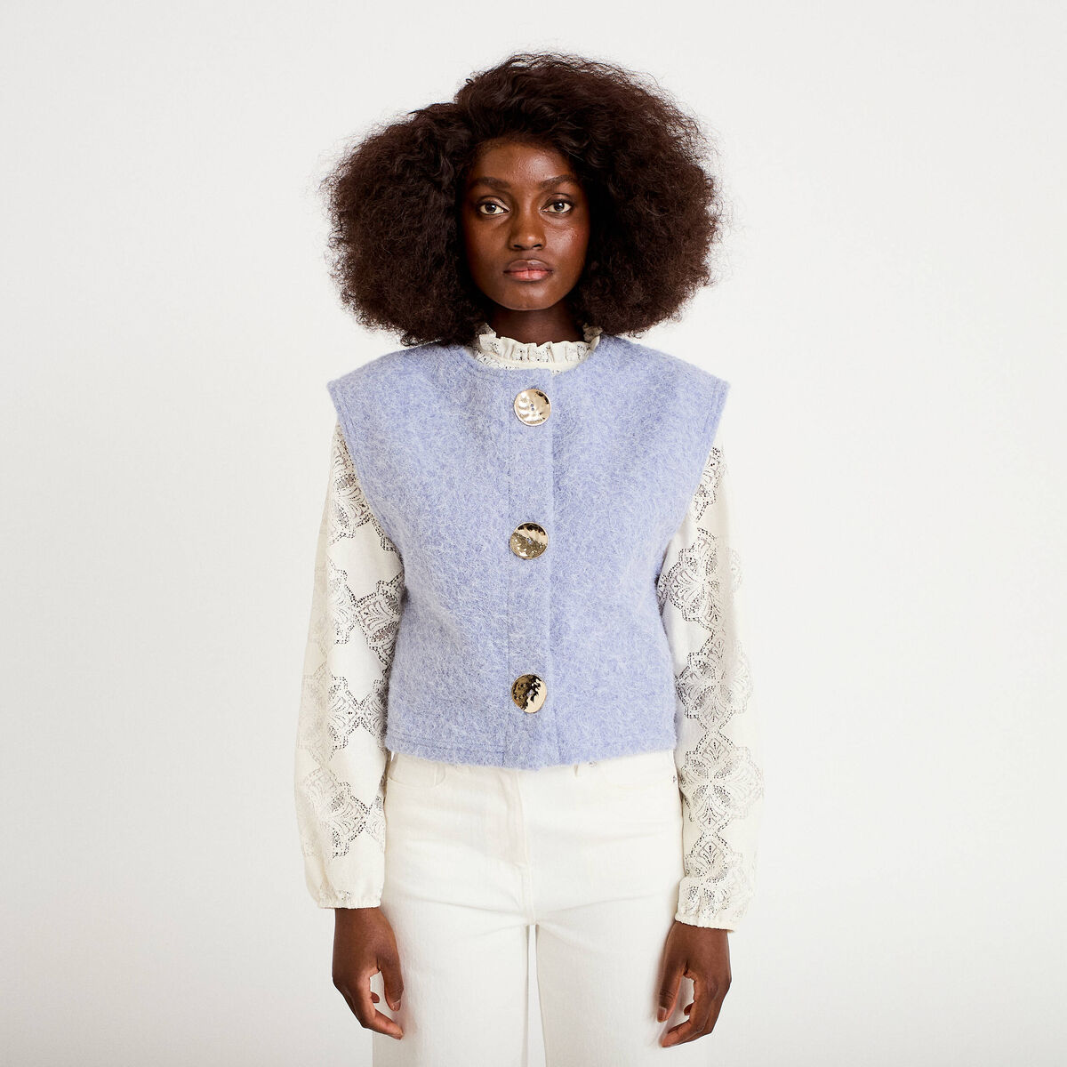 Gilet sans manches effet polaire bleu gris femme