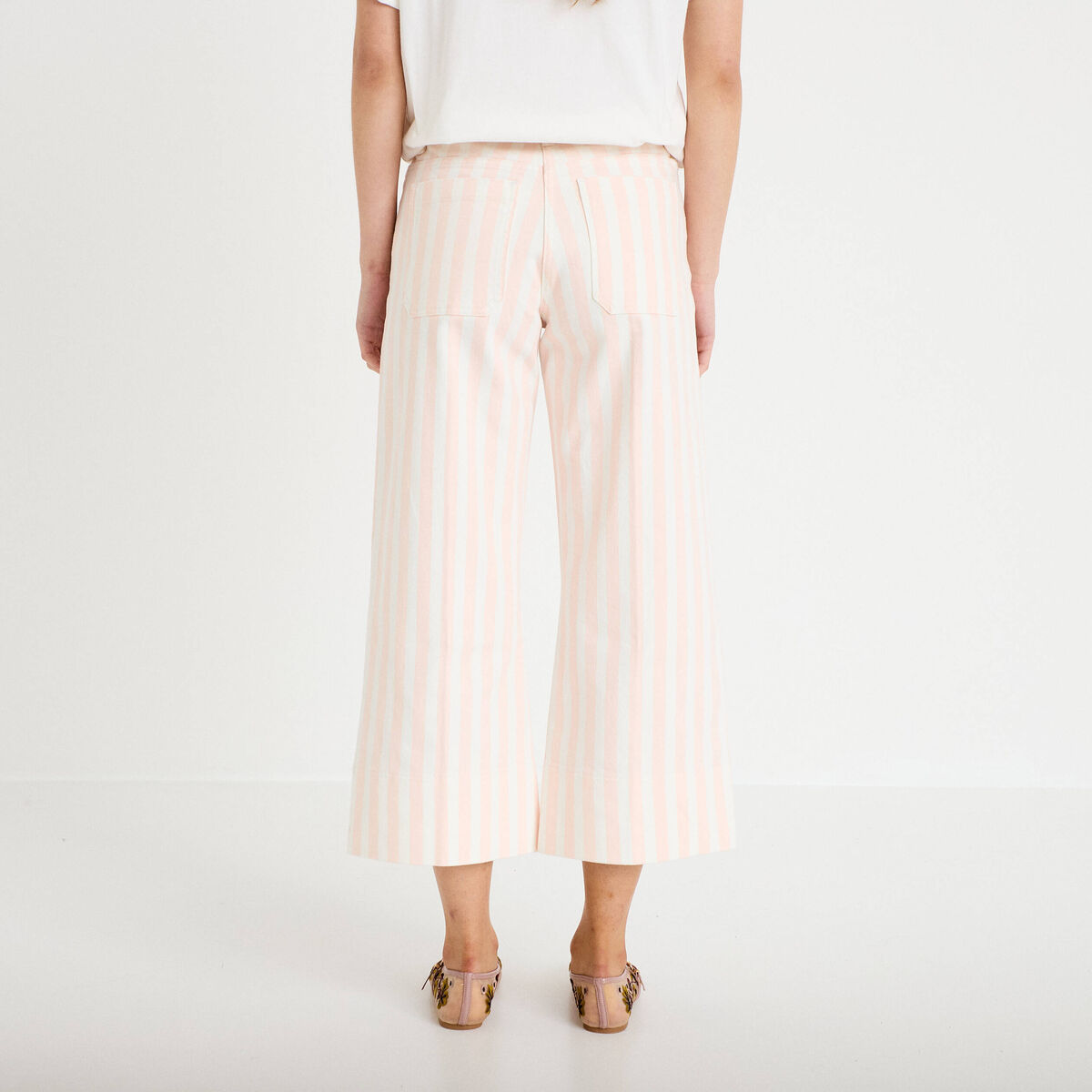 Pantalon bootcut 3/4 taille haute blanc femme