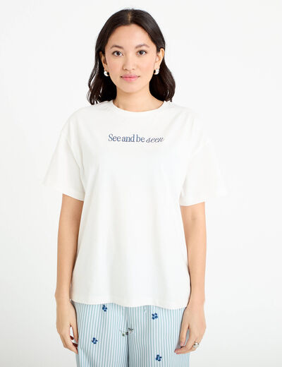 T-shirt oversize brod&eacute; Bridgerton ecru femme
