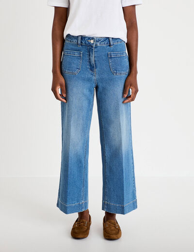Jean wide leg cropped taille haute denim double stone femme