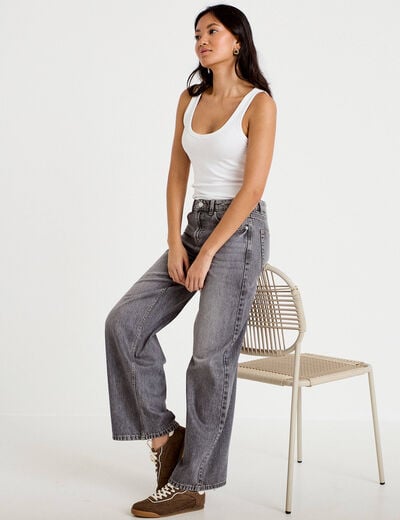 Jean wide leg taille basse denim gris femme