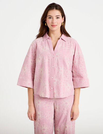 Blouse boyfriend manches 3/4 rose clair femme