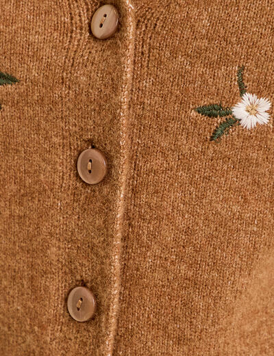Gilet sans manches col v broderie marron femme