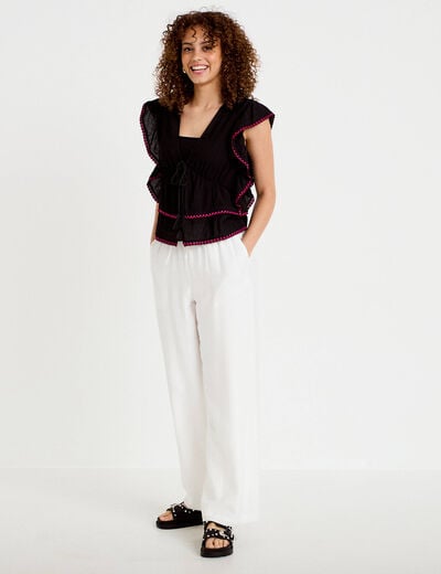 Pantalon large taille standard ecru femme