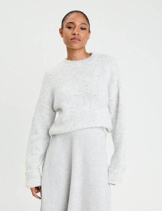 Pull col rond gris clair femme