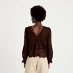 Blouse droite col v en dentelle marron fonc&eacute; femme