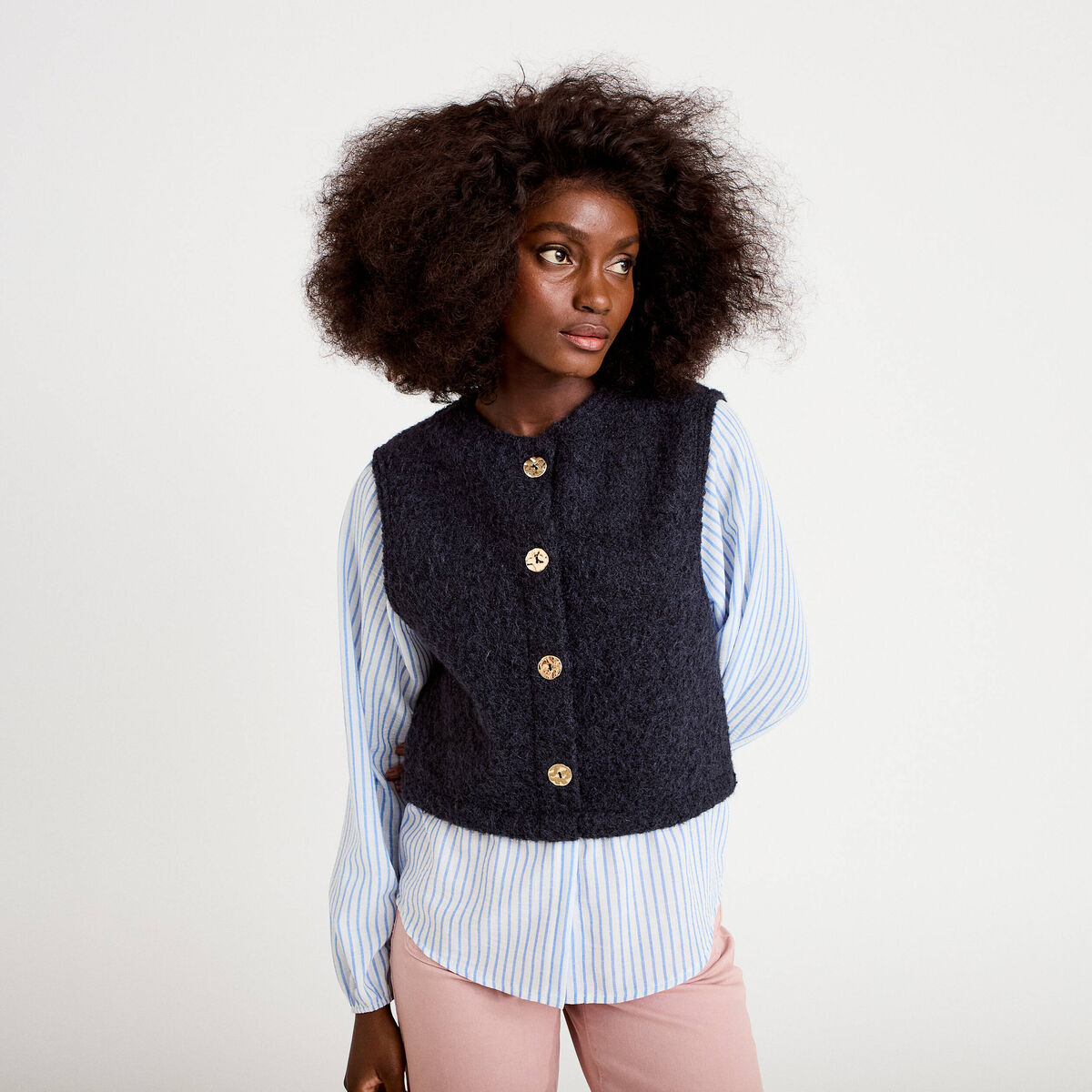 Pull chemise 2-en-1 bleu marine femme