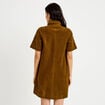 Robe courte droite en velours coton vert olive femme