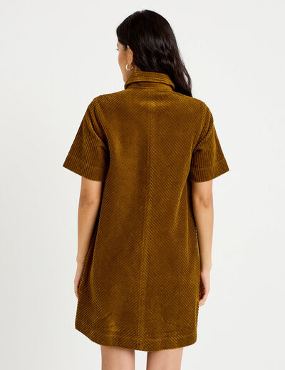 Robe courte droite en velours coton vert olive femme