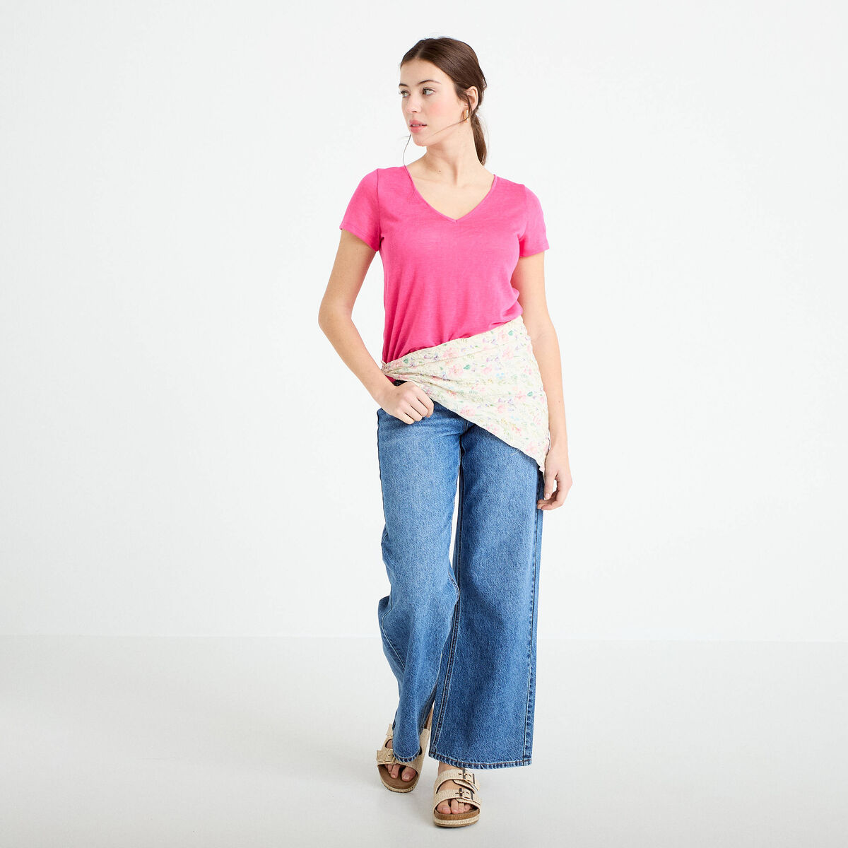 T-shirt noeuds dos rose fushia femme