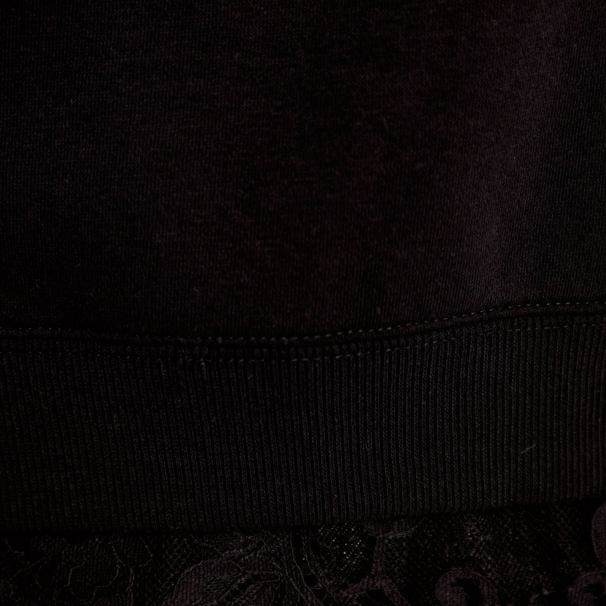 Sweat droit col rond d&eacute;tail dentelle noir femme