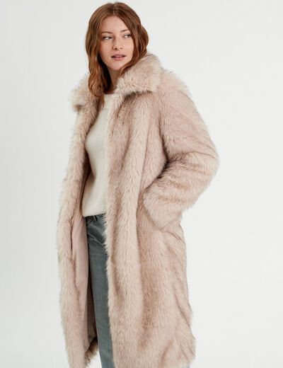 Manteau fausse fourrure sable femme