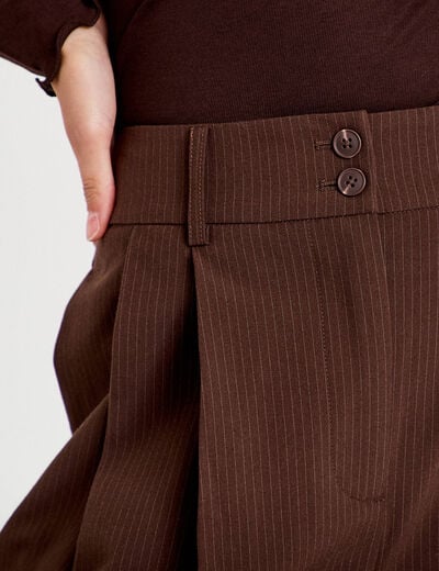 Pantalon large &agrave; pinces marron femme