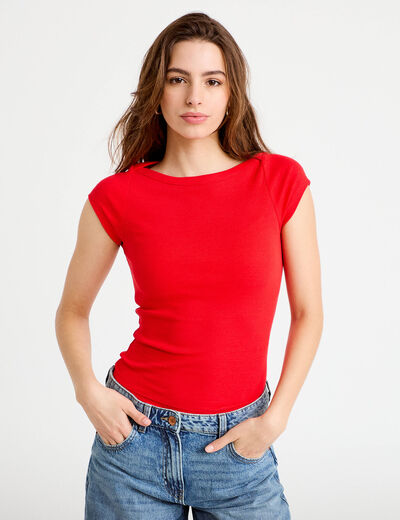 T-shirt cintr&eacute; col bateau rouge femme