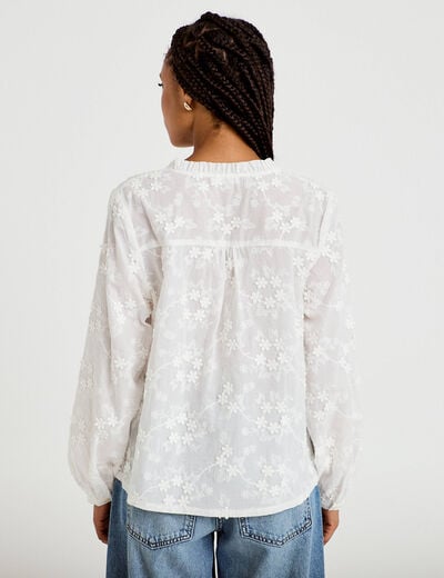 Blouse droite col rond manches longues ecru femme