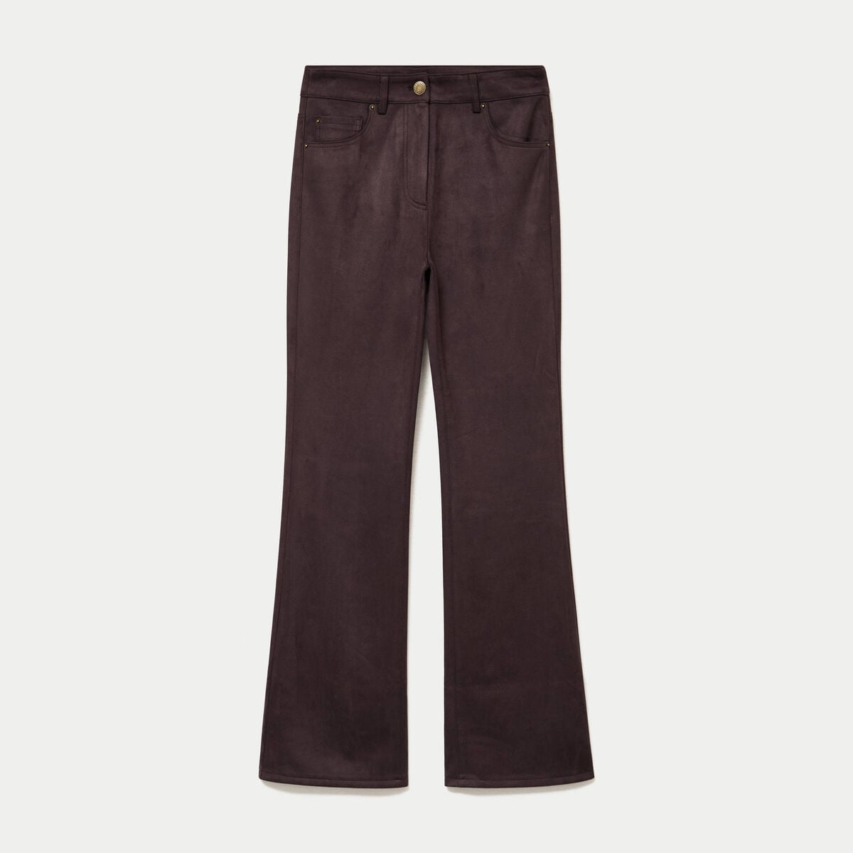 Pantalon bootcut aspect daim marron fonc&eacute; femme