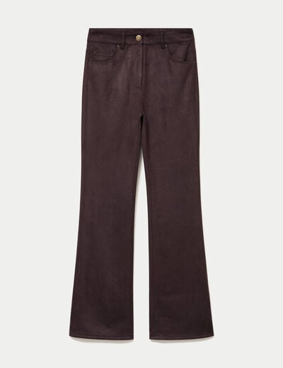 Pantalon bootcut aspect daim marron fonc&eacute; femme