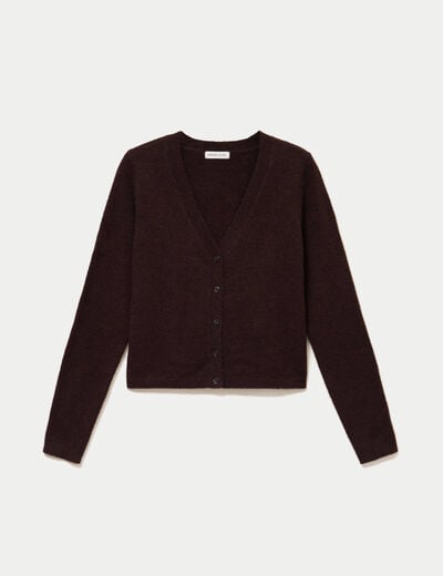 Gilet col v manches longues marron fonc&eacute; femme
