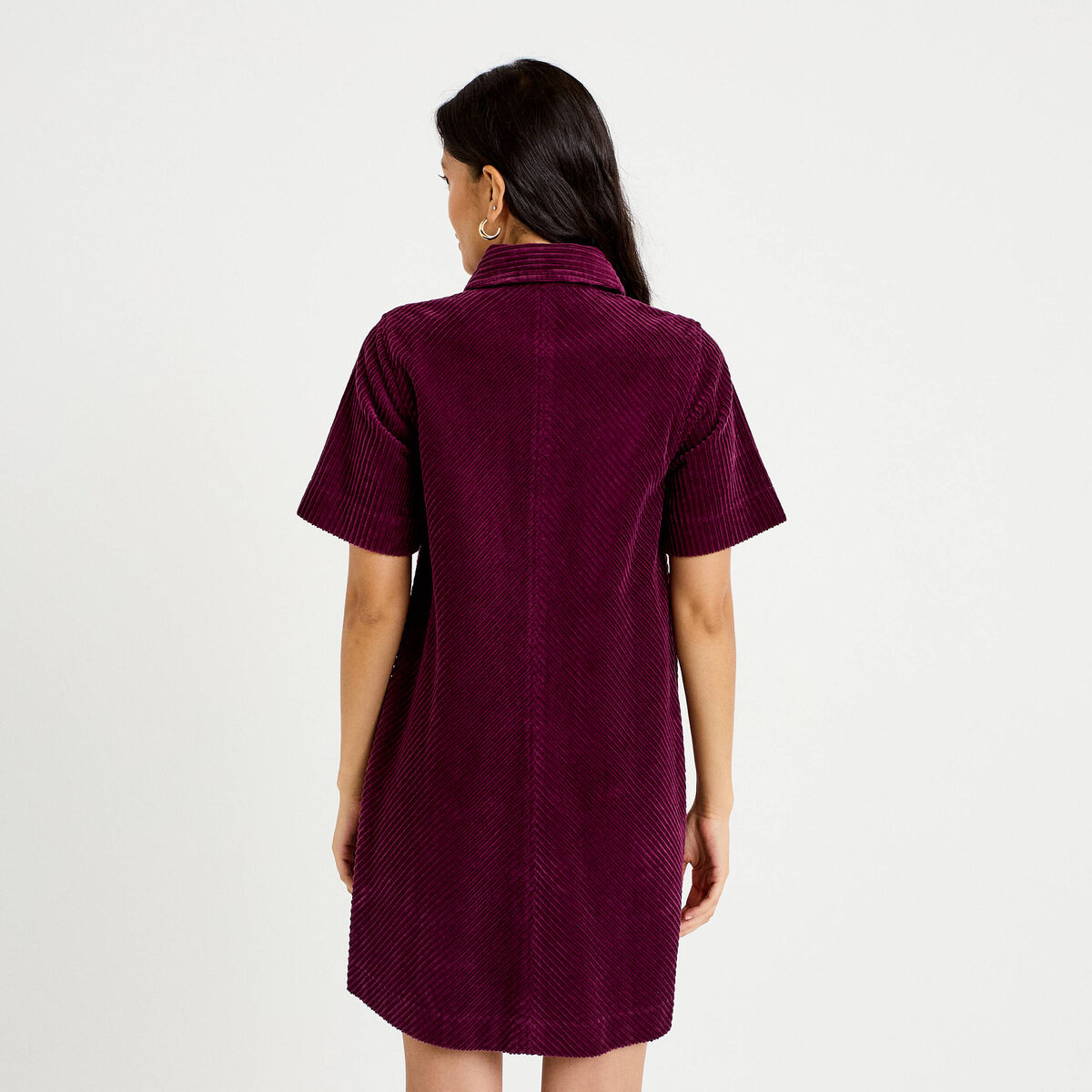 Robe courte droite en velours coton prune femme