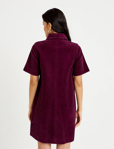Robe courte droite en velours coton prune femme