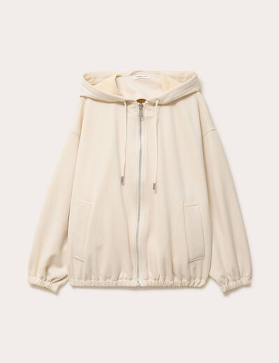 Veste &agrave; capuche bas resserr&eacute; sable femme