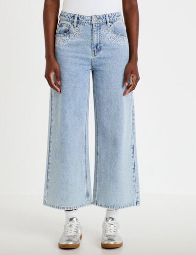 Jean wide leg cropped taille standard denim bleach femme