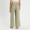 Pantalon large ceintur&eacute; contenant du lin vert kaki femme