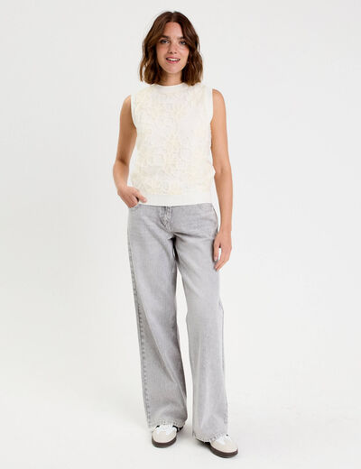 Jean droit taille basse gris femme