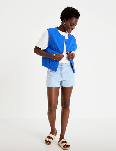 Gilet barman ample cropped pliss&eacute; bleu electrique femme