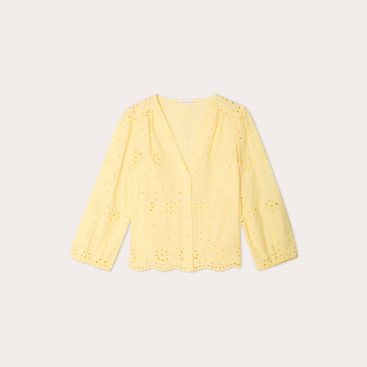 Blouse broderie anglaise jaune clair femme