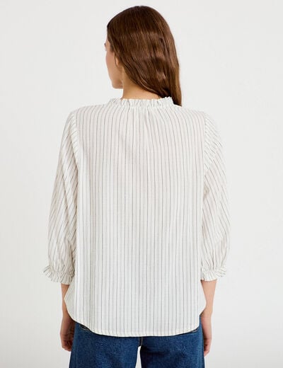 Blouse ample broderie manches 3/4 blanc femme