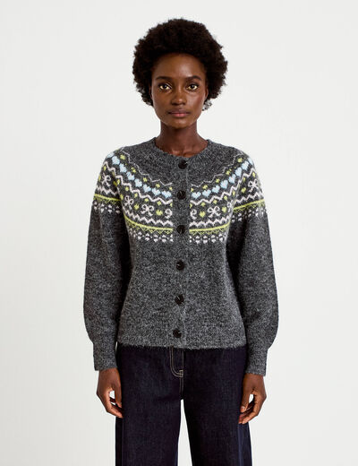 Gilet manches longues gris fonc&eacute; femme