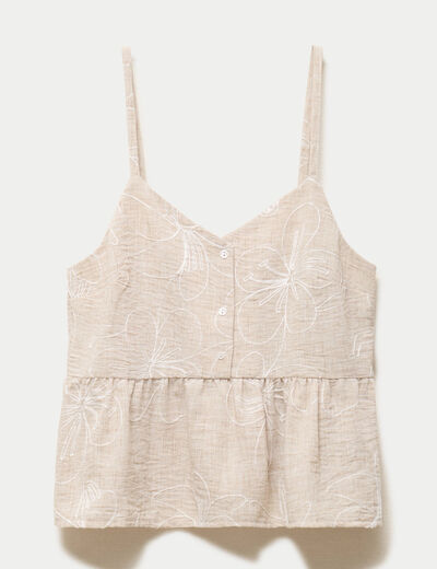 Top col v bretelles fines chin&eacute; beige femme