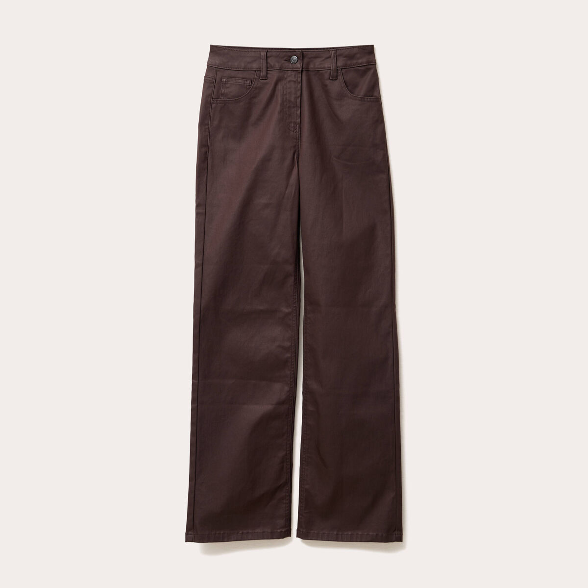 Pantalon droit enduit marron fonc&eacute; femme