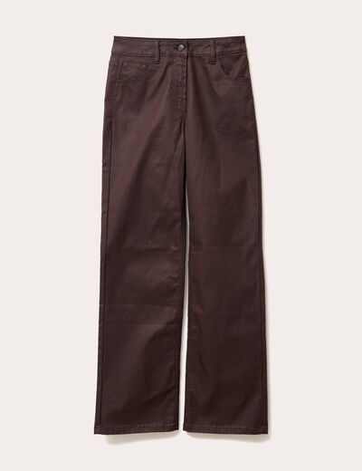 Pantalon droit enduit marron fonc&eacute; femme