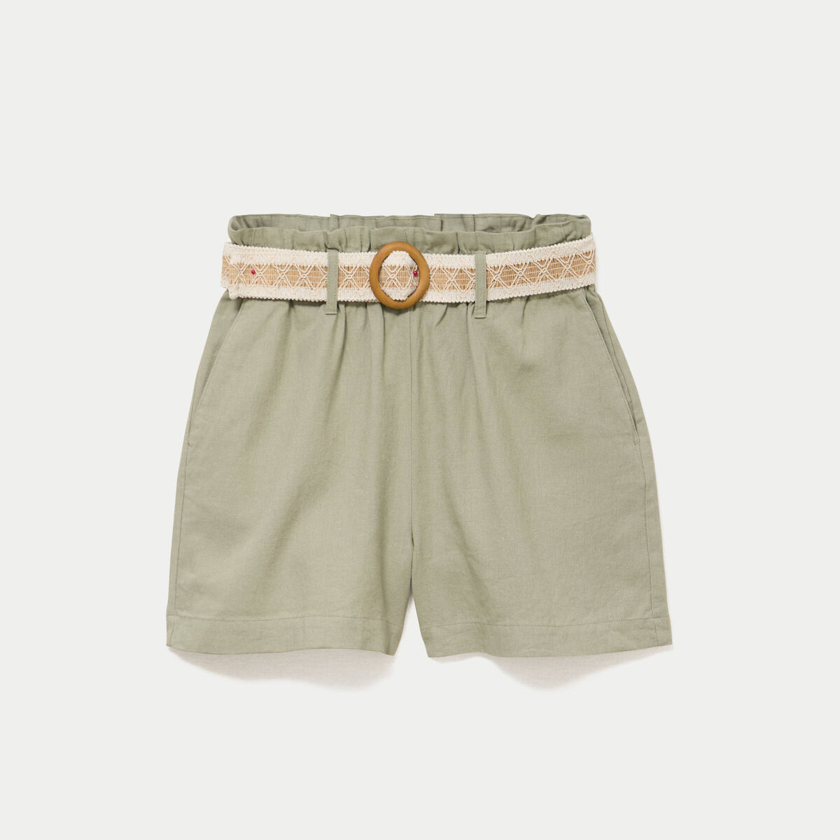 Short flare avec ceinture amovible vert kaki femme