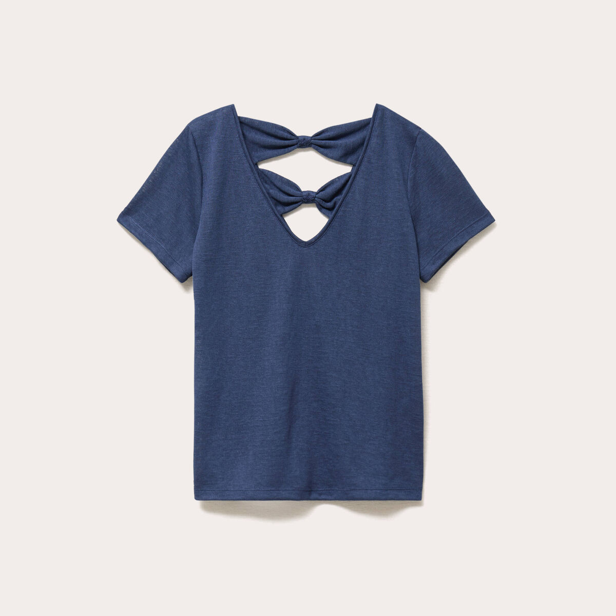 T-shirt noeuds dos bleu fonc&eacute; femme