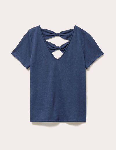 T-shirt noeuds dos bleu fonc&eacute; femme