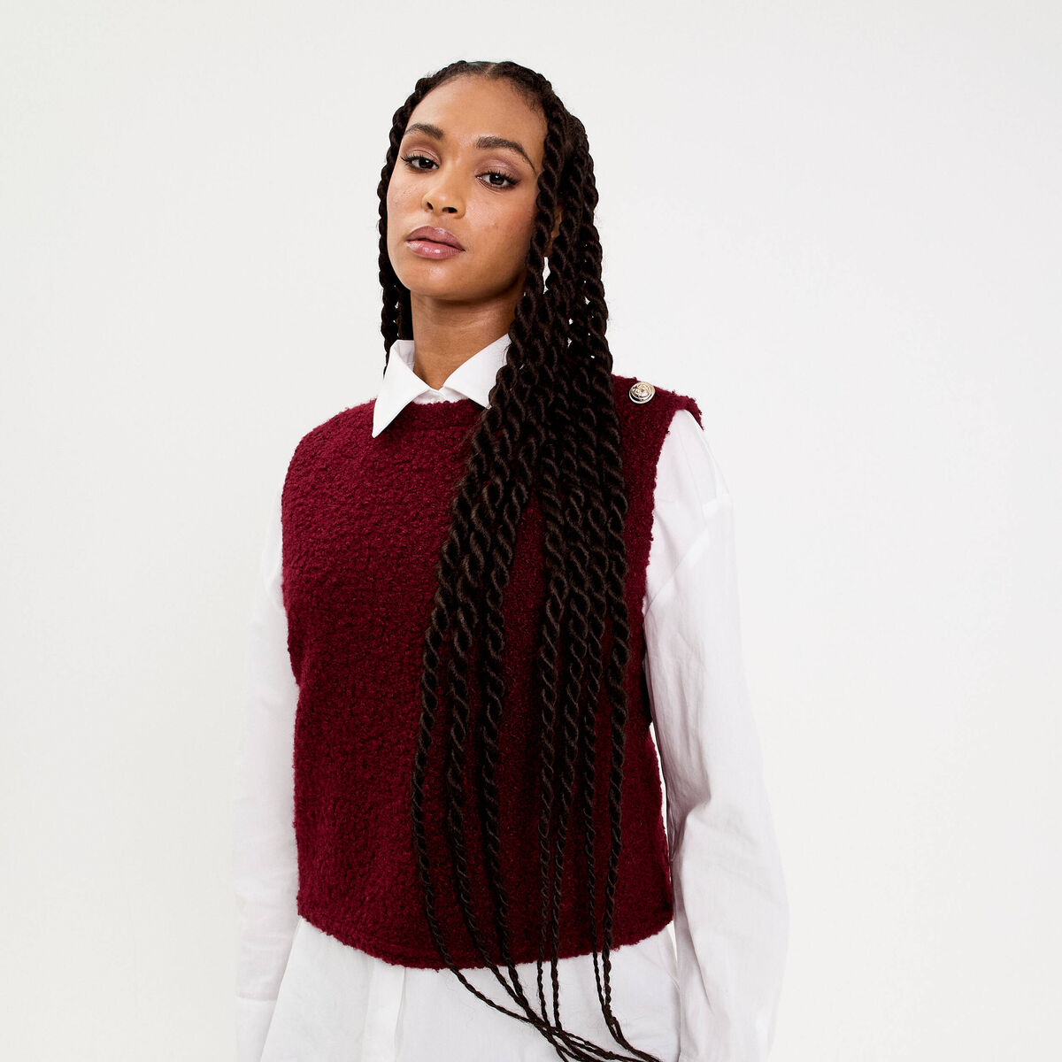 Pull sans manches violet fonc&eacute; femme