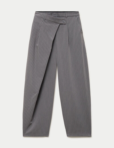 Pantalon barrel taille basse gris femme