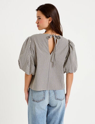 Blouse effet boule manches courtes bleu femme