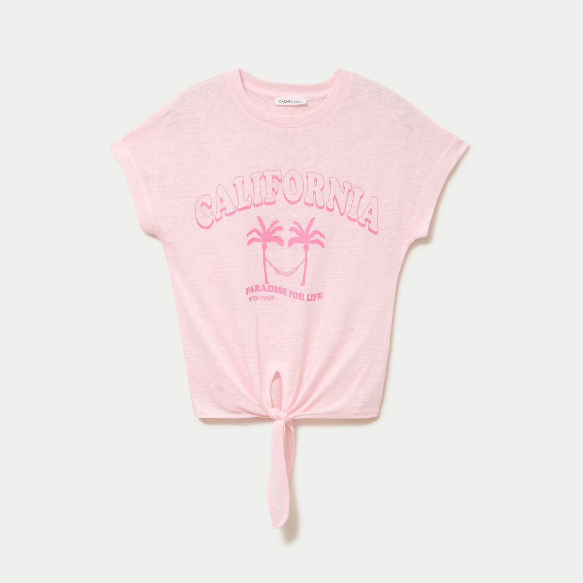 T-shirt droit cropped manches courtes rose clair femme
