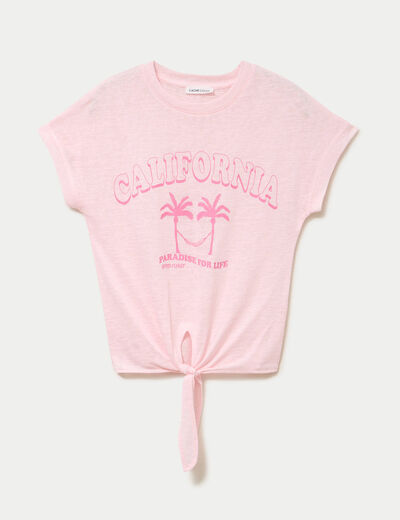T-shirt droit cropped manches courtes rose clair femme