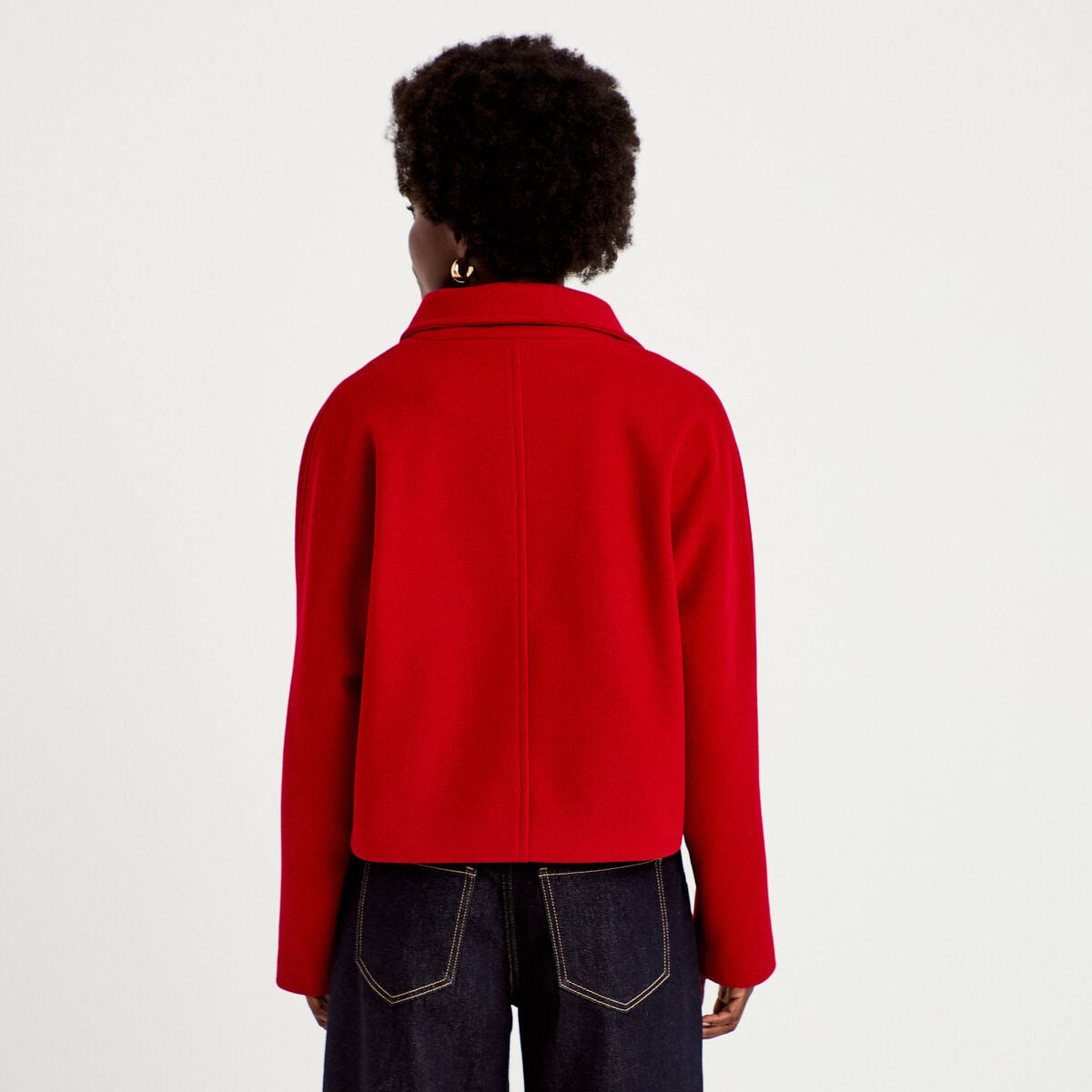 Caban court col montant rouge femme
